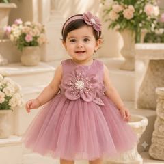Cute & Catchy): Little Princess Dust Rose Floral Frock