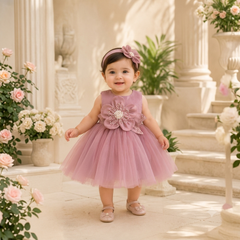Cute & Catchy): Little Princess Dust Rose Floral Frock